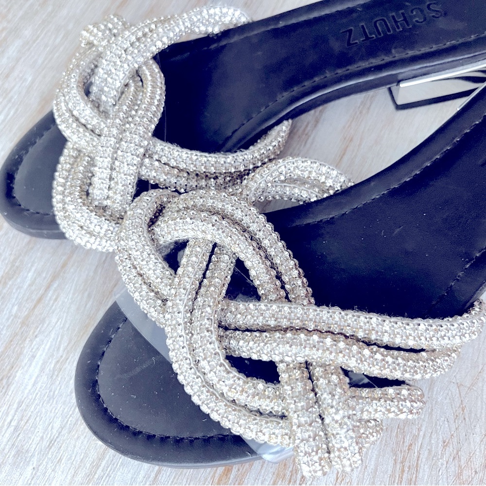 Schutz Silver/Black Metallic Sandals -7.5